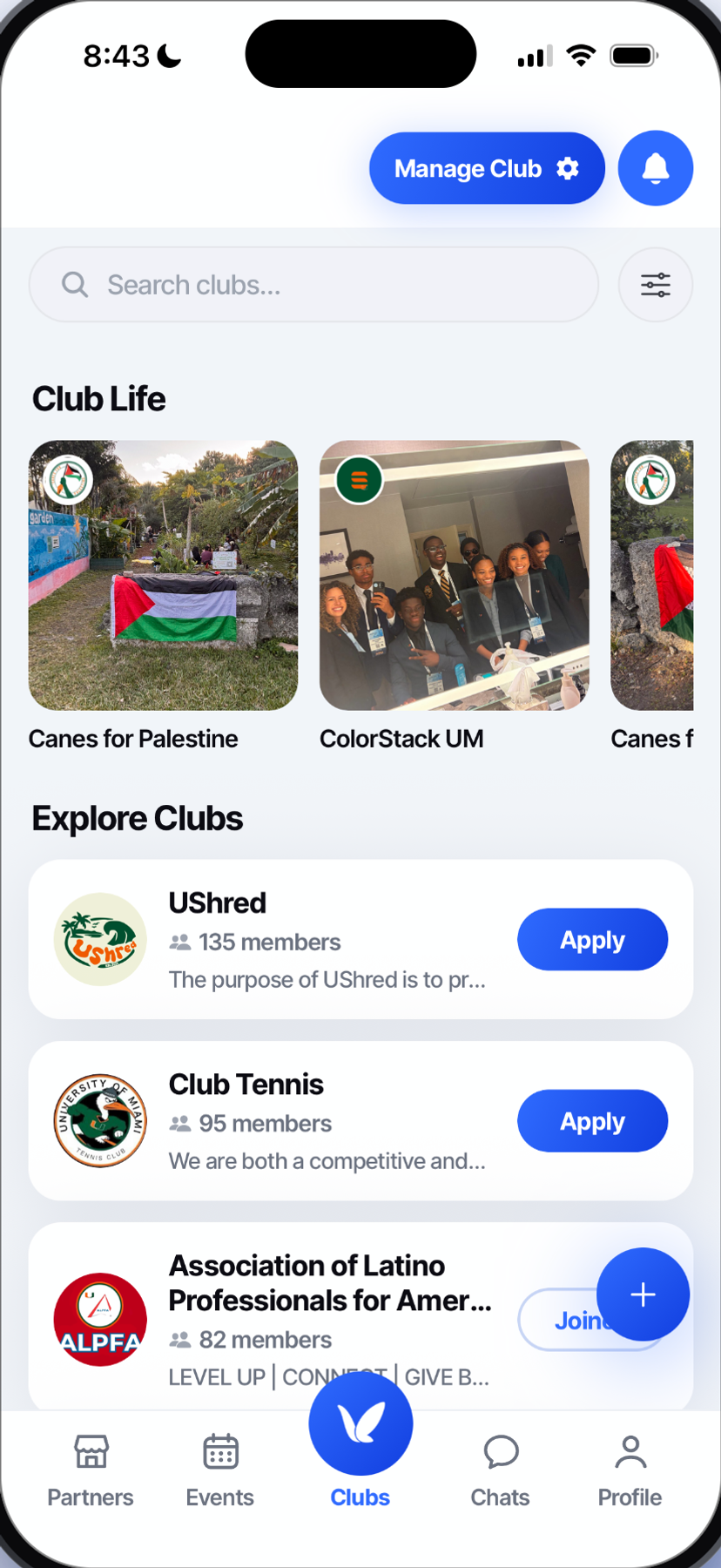 VibeLink Club Discovery: browse and search clubs on campus